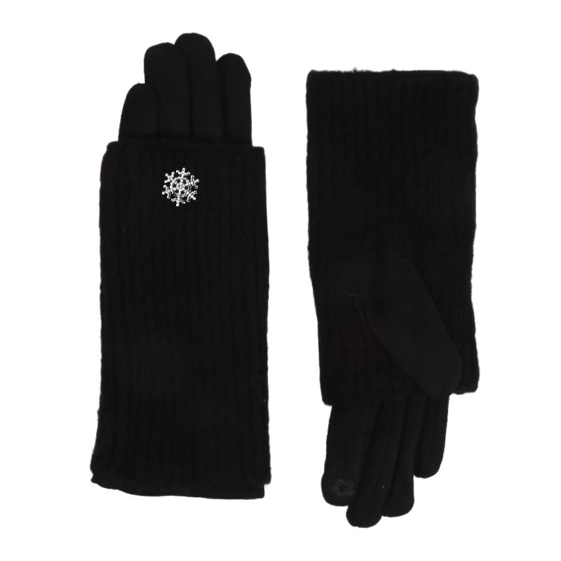 

Women s Snowflake Knit Warm Gloves Stylish Thickened Wool Student Cycling Touchscreen Split-Finger Thermal Gloves чорний