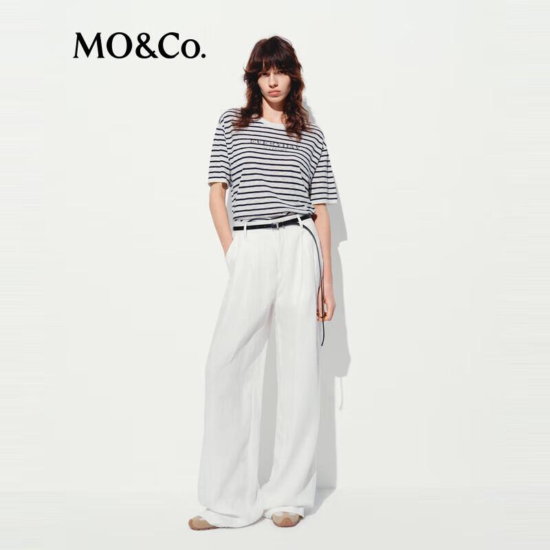 MO&Co. 100% Linen Wide-Leg Casual Pants with Belt