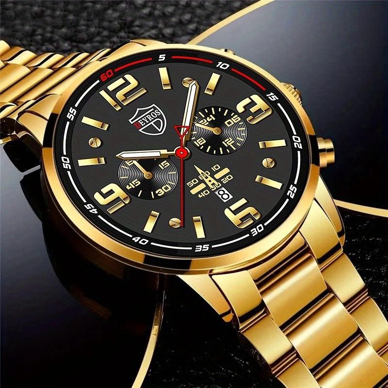 2pcs/set, 1pc Fashion Men's Business Quartz Wrist Watch with Stainless Steel Strap & 1pc Bracelet, Men's Gifts
