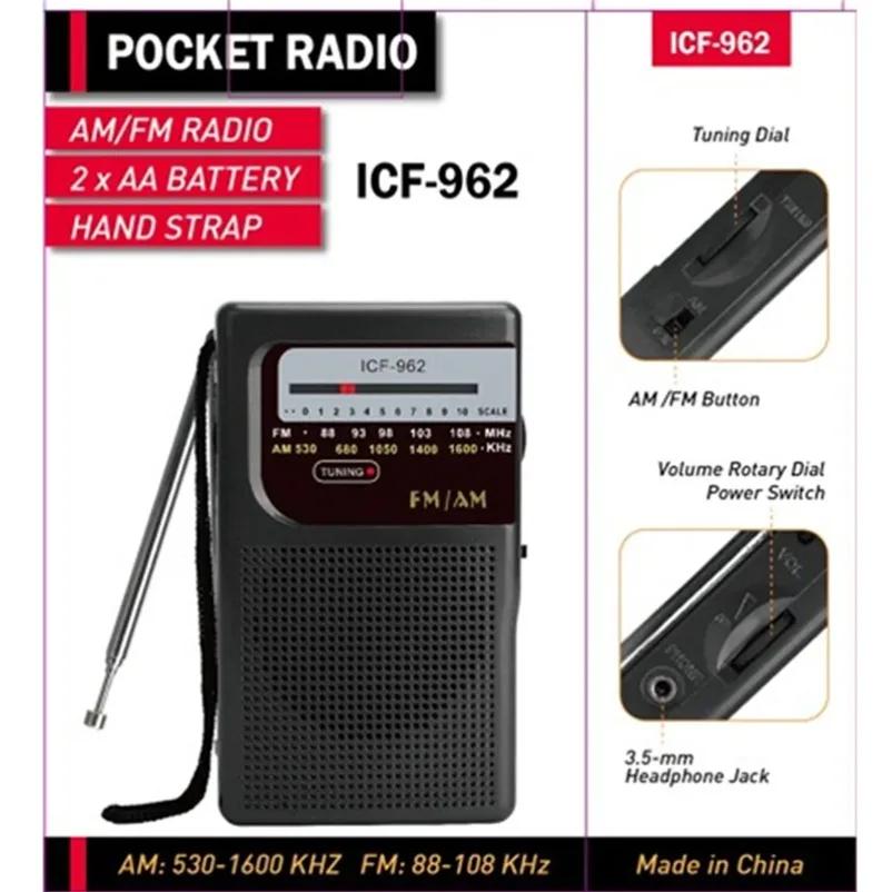 ICF-962 Mini Radio FM- AM FM Battery Operated Portable Radio Best Reception Longest Lasting For Running Walking Home Soundbox