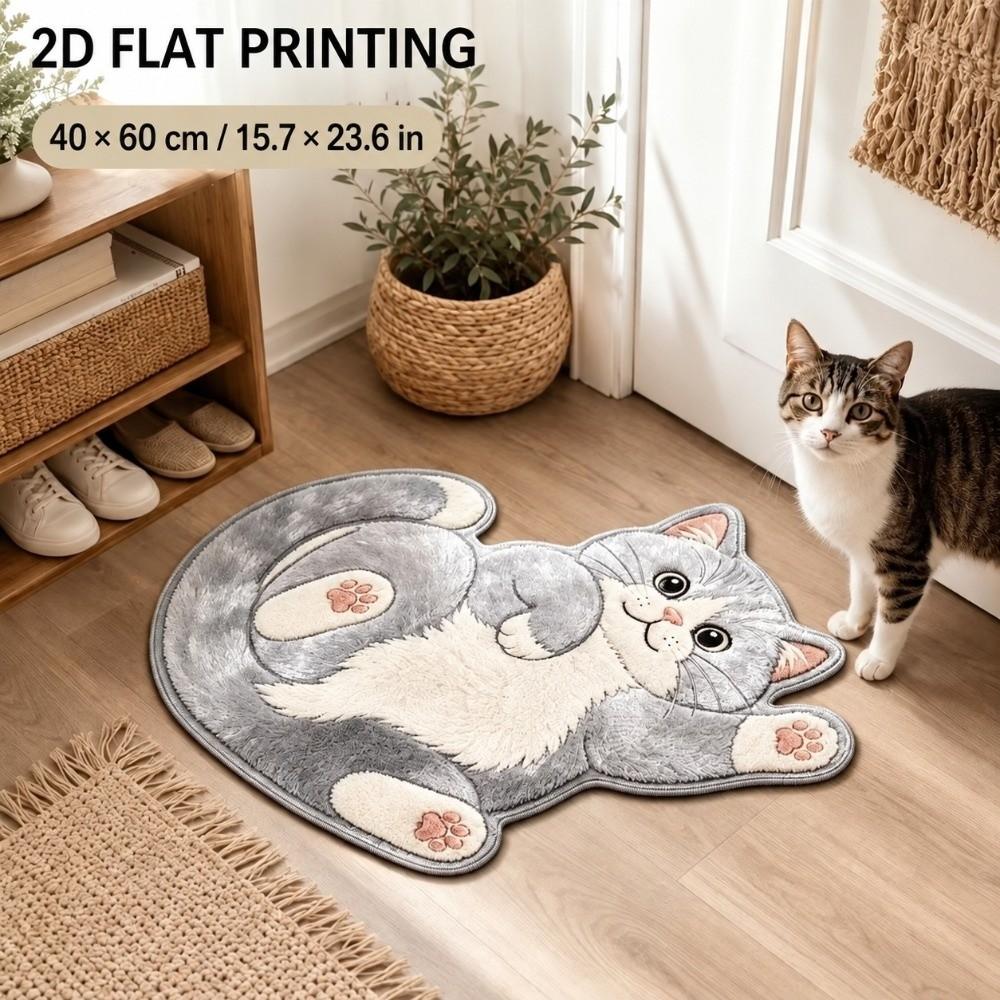 Crystal Velvet Bathroom Carpet Soft Bedside Door Mat Creative Cat-Shaped Area Rug Home Decor