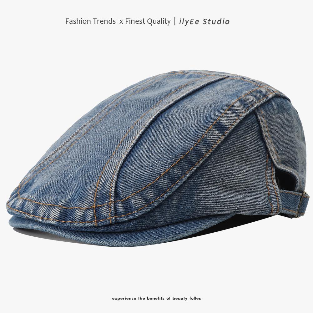 

Retro Denim Beret Caps for Women Men Solid Color Washed Peaked Cap Vintage Jeans Berets Newsboy Hat Adjustable Flat Forward Hats One Size синий