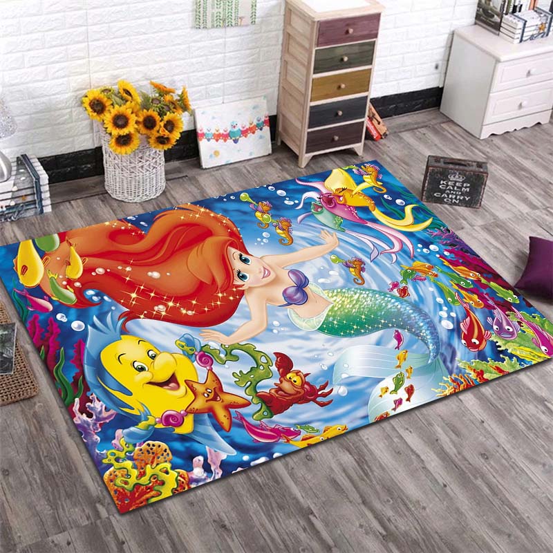 1PC Disney The Little Mermaid Print Carpet for Living Room Bedroom Kid's Room Home Decor Pink Room Decor Area Rug Non-slip Mat