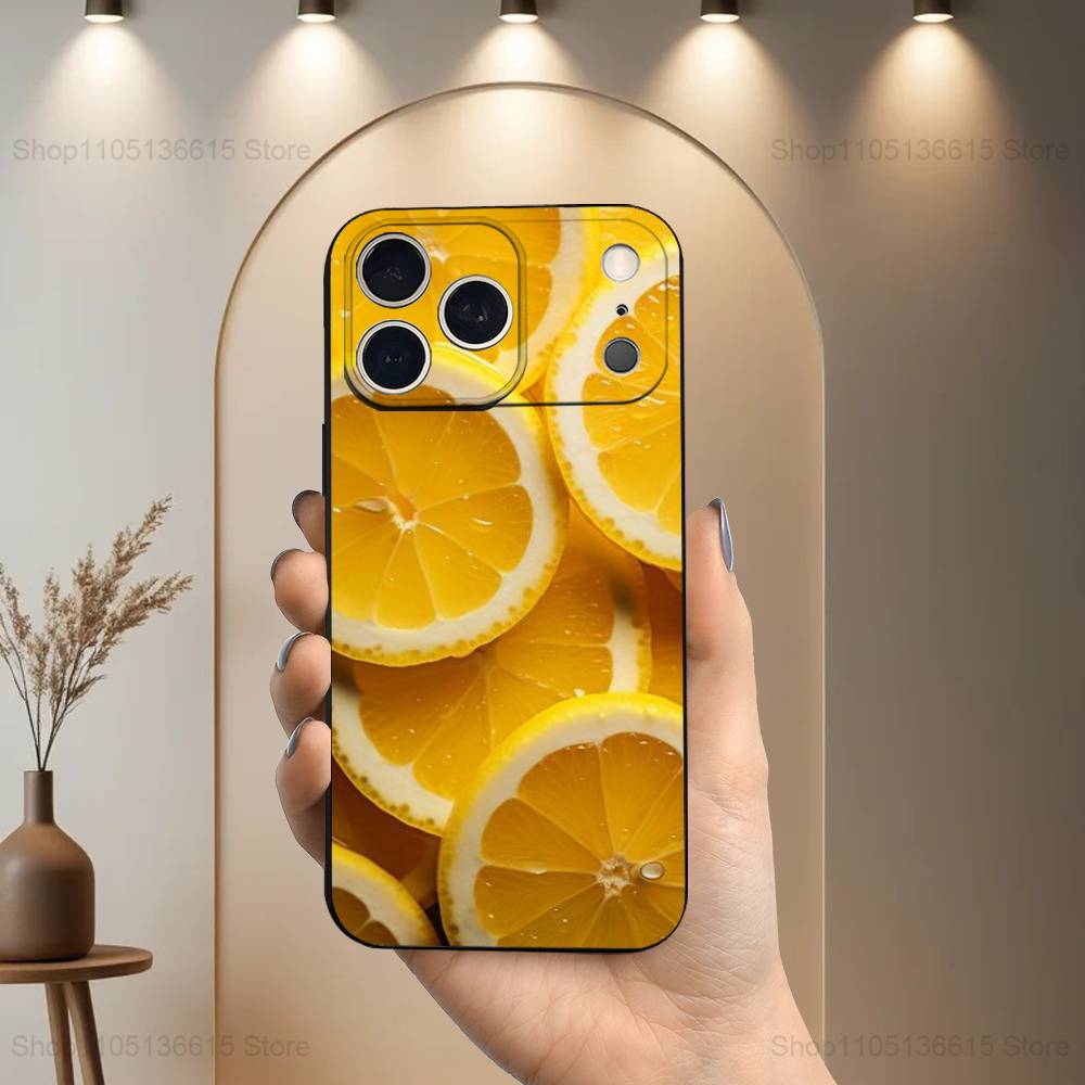 

Yellow Fruit lemon Art Case For iPhone 11,12,15,14,13,16,17,Plus,Pro Max,XS,X,XR,SE,Mini,8,7,Soft Silicone Black iPhone13PRO