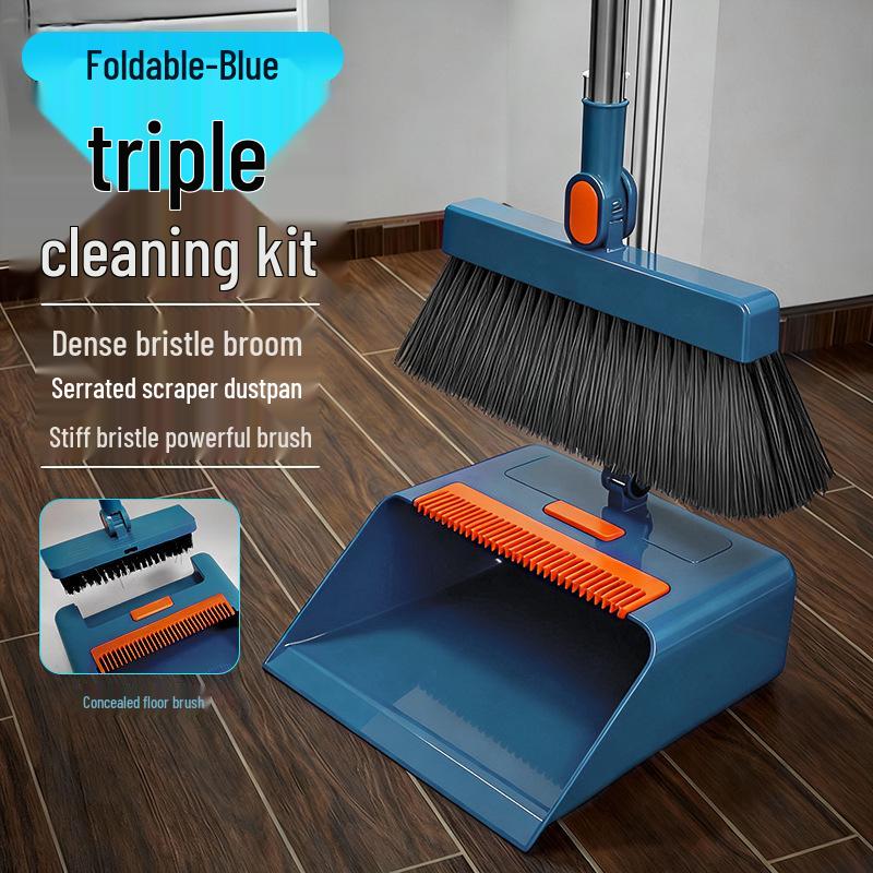 Compact Folding Broom & Dustpan Set with Soft Bristles for Household Cleaning