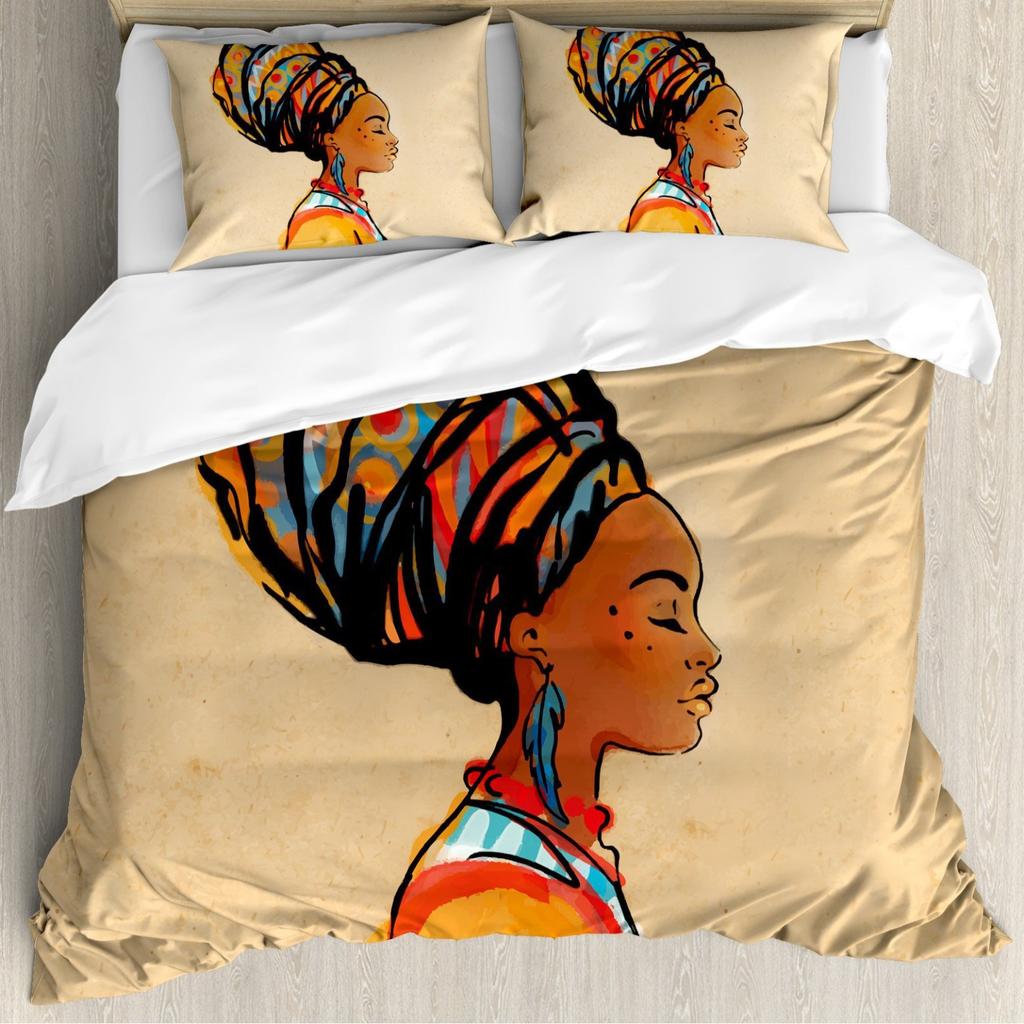 Exotic Style Bedding Set African Women Print Duvet Set Traditional Bedroom Decoration