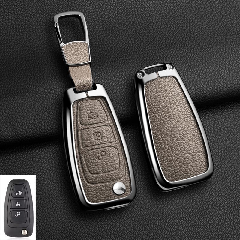 Zinklegering Leer Auto Sleutelhoesje Cover voor Ford Fiesta Ranger C-Max S-Max Focus 3 4 Galaxy Mondeo Transit Tourneo Custom MK4