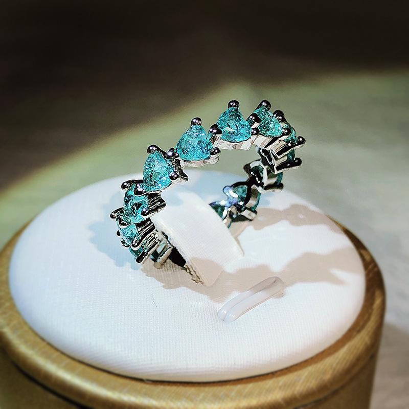 Simulated Paraiba Tourmaline Ring European and American Light Luxury Colored Love Ring