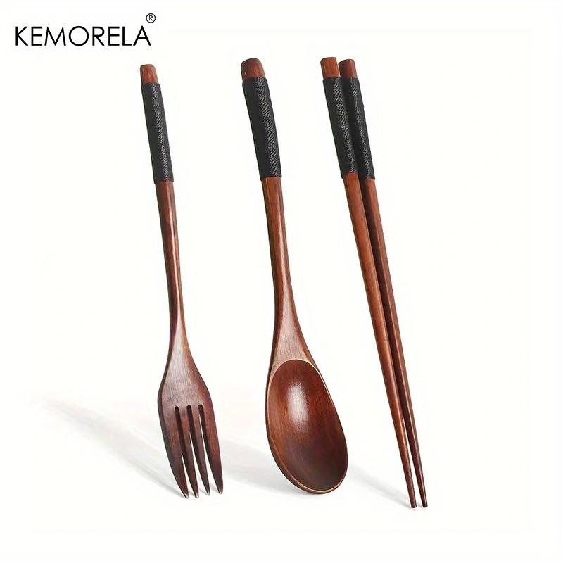 Japanese Wooden Chopsticks Fork Spoon Set Chinese Food Western Food Reusable Family Travel Chopsticks Fork Spoon Three-Piece Set
