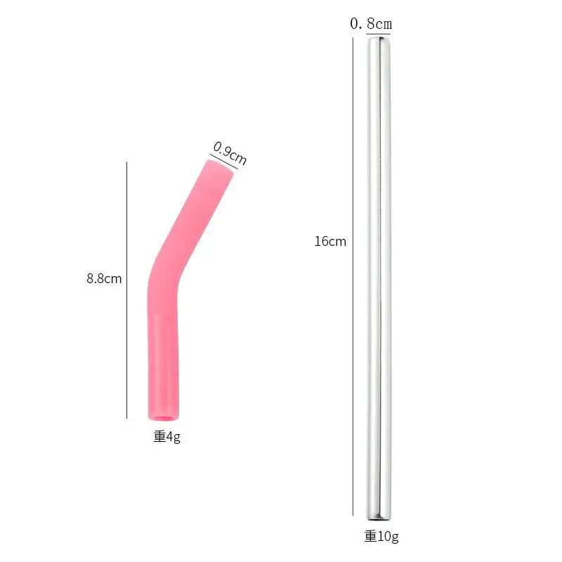 

1Set Long Stainless Steel Straw With Silicone Straw Sleeve Drinking Straw With Cover Kitchen Gadgets-Homeclub