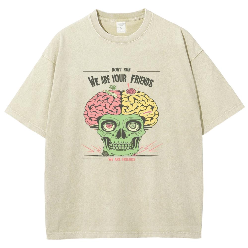 Skull Anatomy Brain Print Women's Wash T-Shirt Summer Fashion Cotton Oversized Half Sleeve American Retro Top