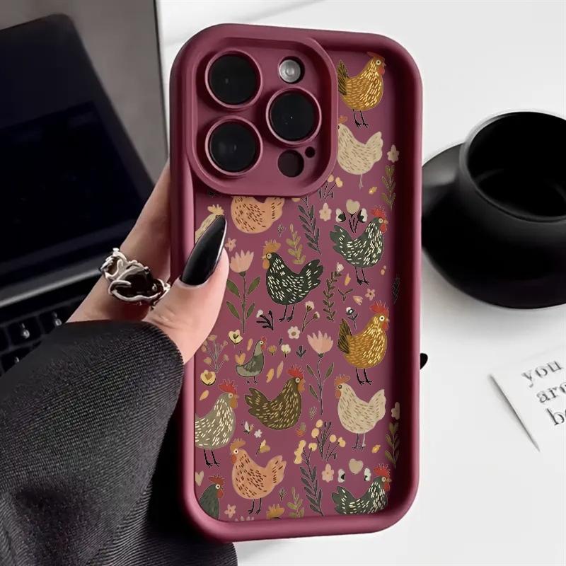 Phone Case Chicken And Flower Pattern For iPhone 17 16 Pro Max 11 13 12 14 15 8 7 Plus XS XR X 16E 17E Shockproof Silicone Cover