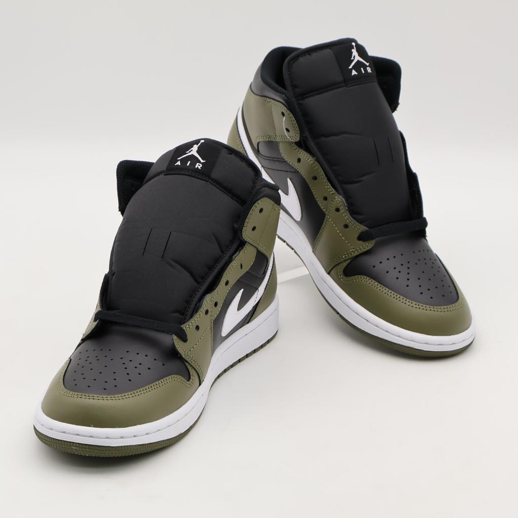 DQ8426-092 Nike Air Jordan 1 Mid Negro Verde Oliva Medio Vela Blanco (De hombre)