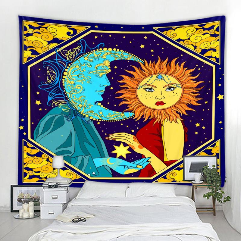 Tarot Tapestry Sun Face Sun Moon Tapestry Mandala Boho Hippie Wall Tapestry Witchcraft Decor Living Room Bedroom Room Home Decor
