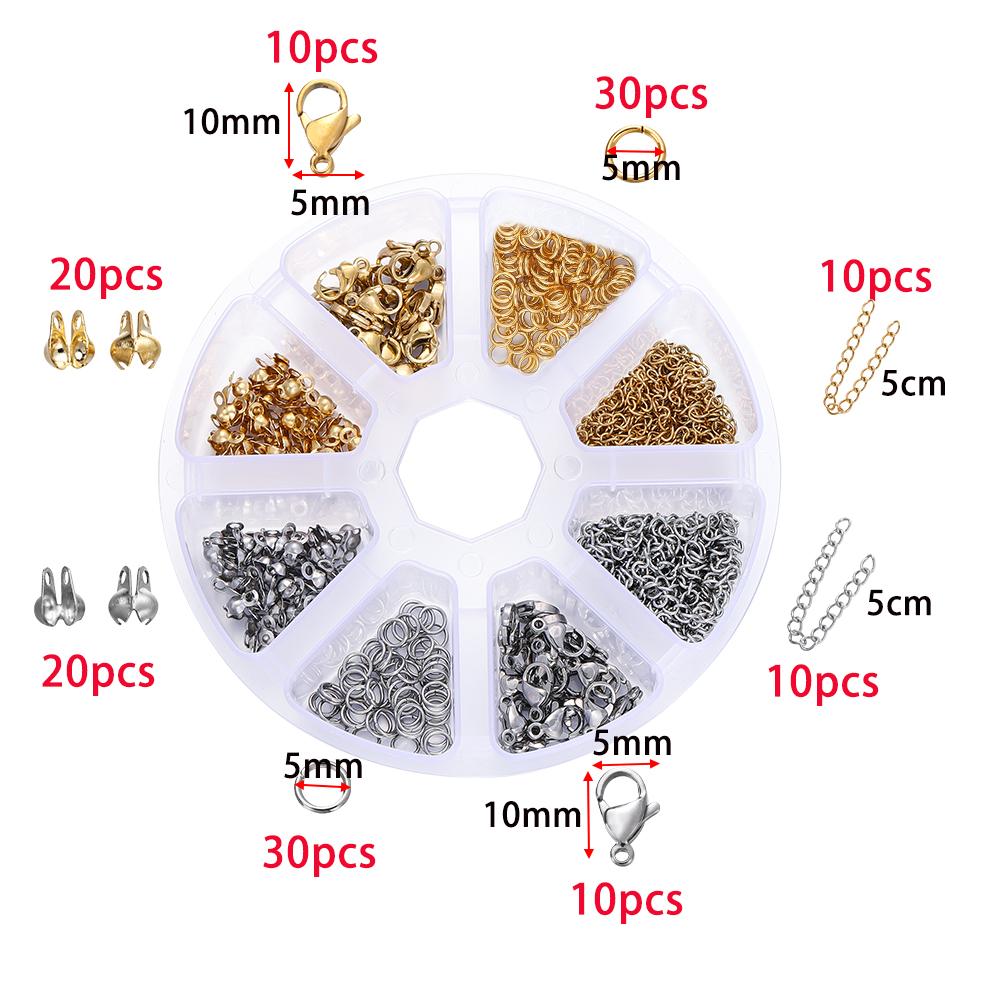 1Box Stainless Steel Lobster Clasps Open Jump Rings Crimp Beads Caps Set For Diy Bracelet Necklace Jewelry Making Accessories