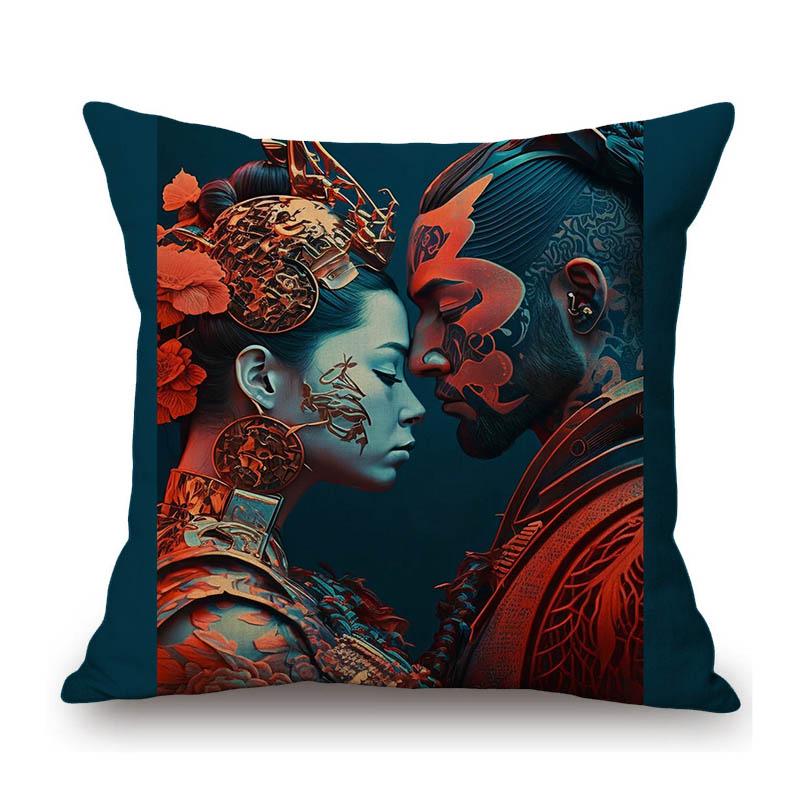 Pretty Japanese Girl Geisha Sakura Lovely Beautiful Woman Asian Culture Art Decorative Sofa Pillow Case Linen Cushion Cover