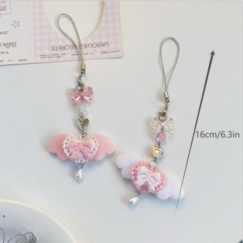 Niedliche Süße Engelsflügel Schleife Handy-Lanyard-Umhängeband Schlüsselanhänger Anhänger Anti-Verloren Handykette Taschenanhänger Mädchenhafter Handy-Anhänger Geschenke