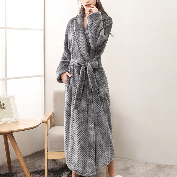 Peignoir à manches longues en polaire corail, vêtements de maison, flanelle épaisse, vêtements de nuit pour couple, gris, automne hiver, vêtements de détente amples