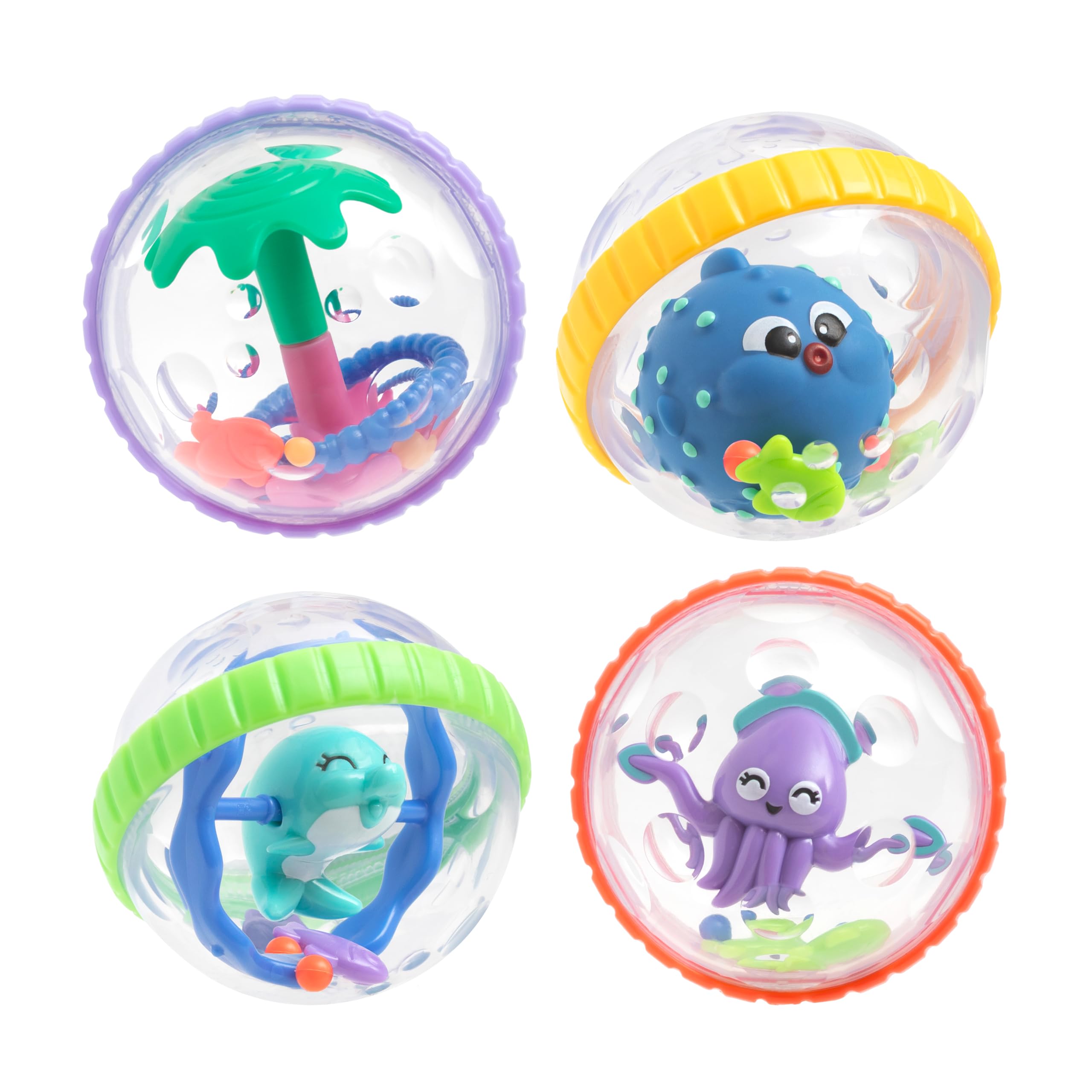 Nuby Bubbly Buds Interactive Bath Set - (4-Pack) Baby Bath Toys - 6+ Months Bubbly Buds