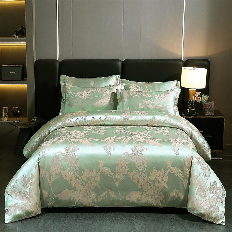 WASART Summer Satin Rayon Jacquard Duvet Cover Set 4pc Elegant Floral Luxury Bedding for Couple King Size 220x240 Cooling Fabric