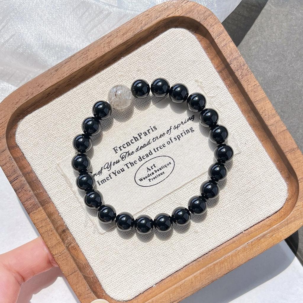 Natural Black Agate Black Gold Super Seven Design Bracelet Bracelet