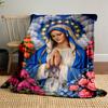 "Praying Virgin Mary with Rosary Design Blanket"Flannel Blanket for Bedroom, Living Room, Sofa, and Nap