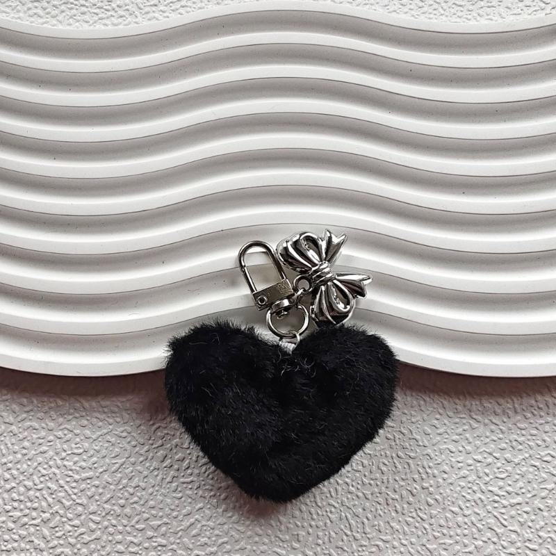 Sweet Plush Heart Bowknot Keychain Pendant Lovely Hanging Decorations Keyring Charm for Purse Bag Backpack Handbag