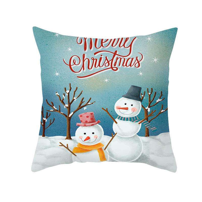 Christmas Cartoon Pillow Cover Living Room Bedroom Sofa Cushion Peach Skin Printed Pillow