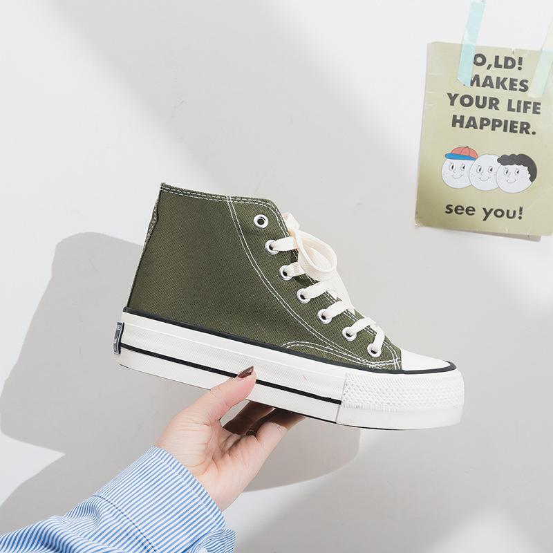 

Spring high-top platform canvas shoes for women s height increase s versatile muffin shoes tide 40 оливковое зеленый