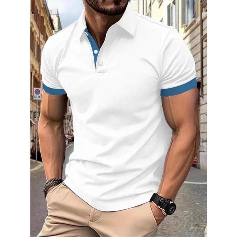 Men's Polo Shirt Short Sleeve Casual Slim Fit Color Blocking T-shirts England Style Streetwear Polos Men's Tops Tees
