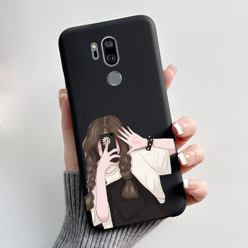 Case For LG G7 ThinQ Casing G710EM Cute Love Rabbit Funny Cartoon Ultra Slim TPU Black Silicone Soft Case LG G7 Plus Phone Cover