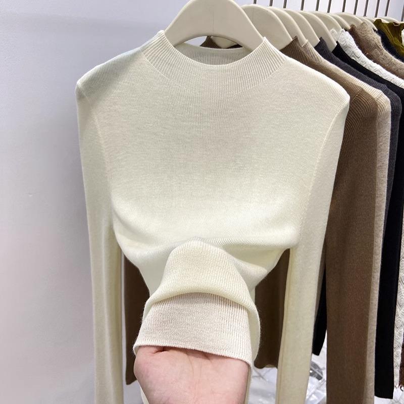Autumn and Winter New Semi-turtleneck Soft Waxy Knitted Sweater Female Slim Pullover Thin Inner with Middle Neck Bottoming Shirt