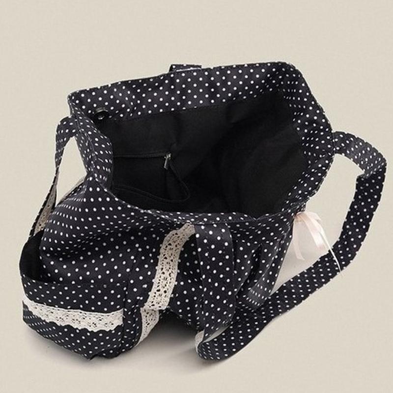 Korean Vintage Polka Dot Canvas Shoulder Bag Women Cute Lace Handle Bag Large Capacity Tote Casual and Versatile Storage Bags