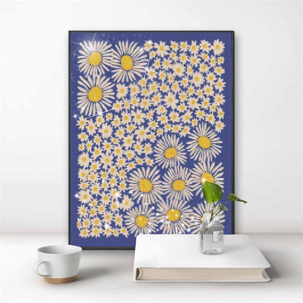 Diamond Painting Kit Beautiful White Daisy Flowers Full Drill Canvas Art Relaxing Handmade Craft Gift for Women and Adults DIY Home Decor