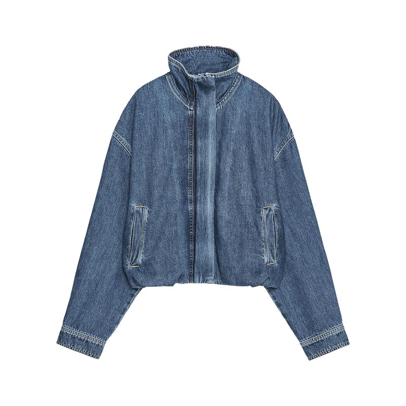 Zaprha 2025 Autumn New Women Fashion Stand Collar Long sleeve Drop Shoulder Denim jacket All-Match Outerwear 1300070