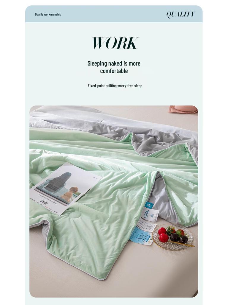 Class A Ice Silk Summer Quilt: Solid Color, Machine Washable, Thin Cooling Blanket for Air Conditioning