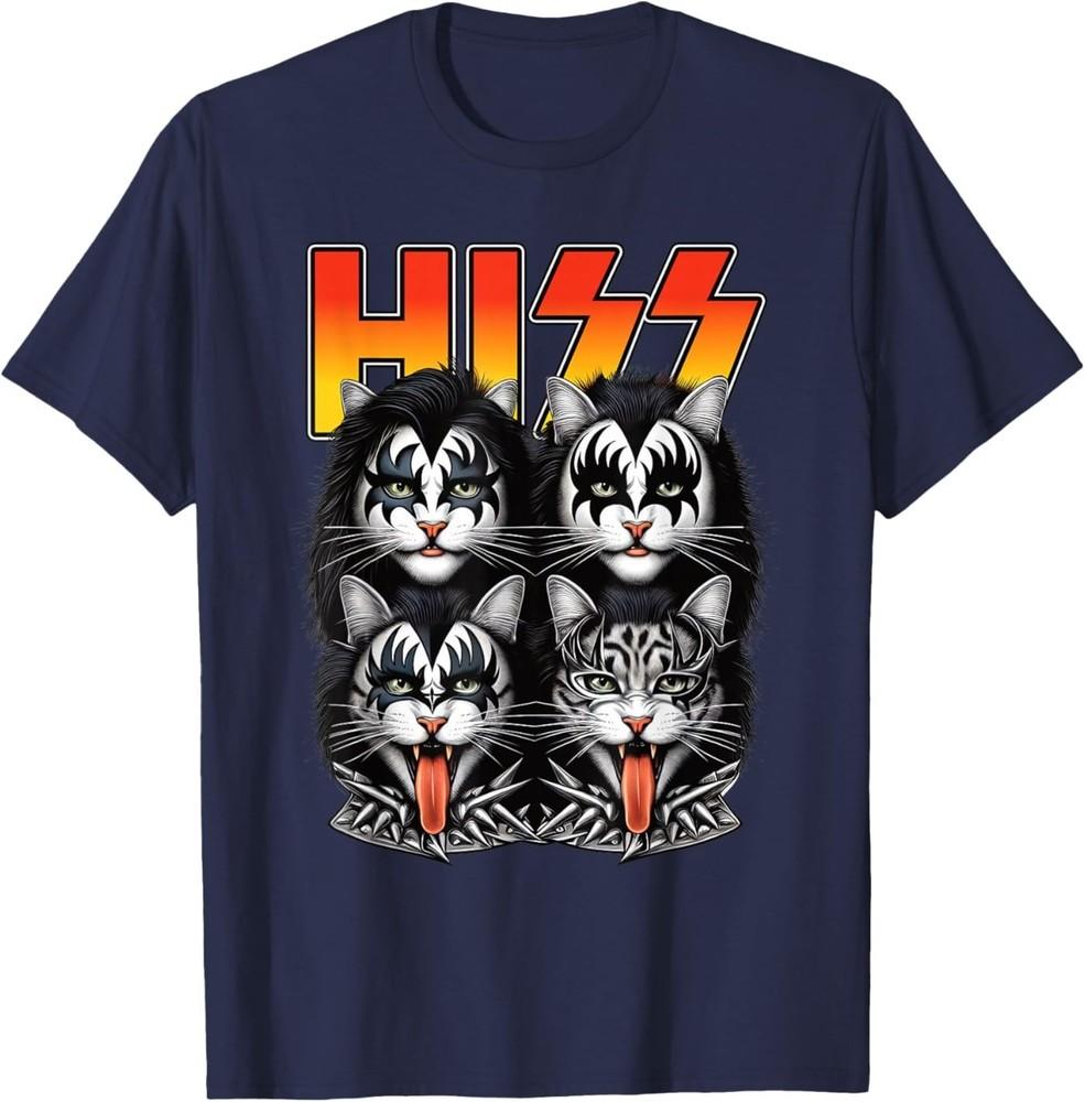 

Funny Hiss Cats Band Parody 70s Music Lover Cat Face Graphic T-Shirt XL