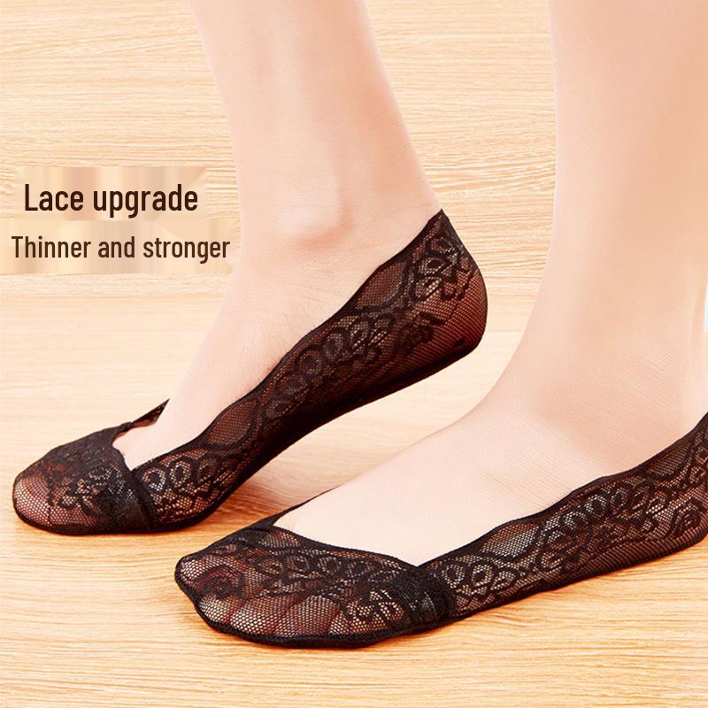 Women's Japanese Style Non-Slip Lace Boat Socks - Pure Cotton, Summer Thin, Invisible Shallow Mouth Socks