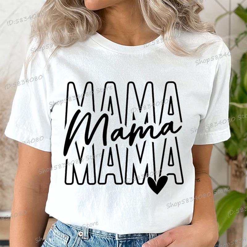 Mothers Day Mama Tshirts Stacked Mama for Ladies Tops Mom Life Short Sleeve Tshirt Crew Neck Gift for Mom Summer Tops Clothes