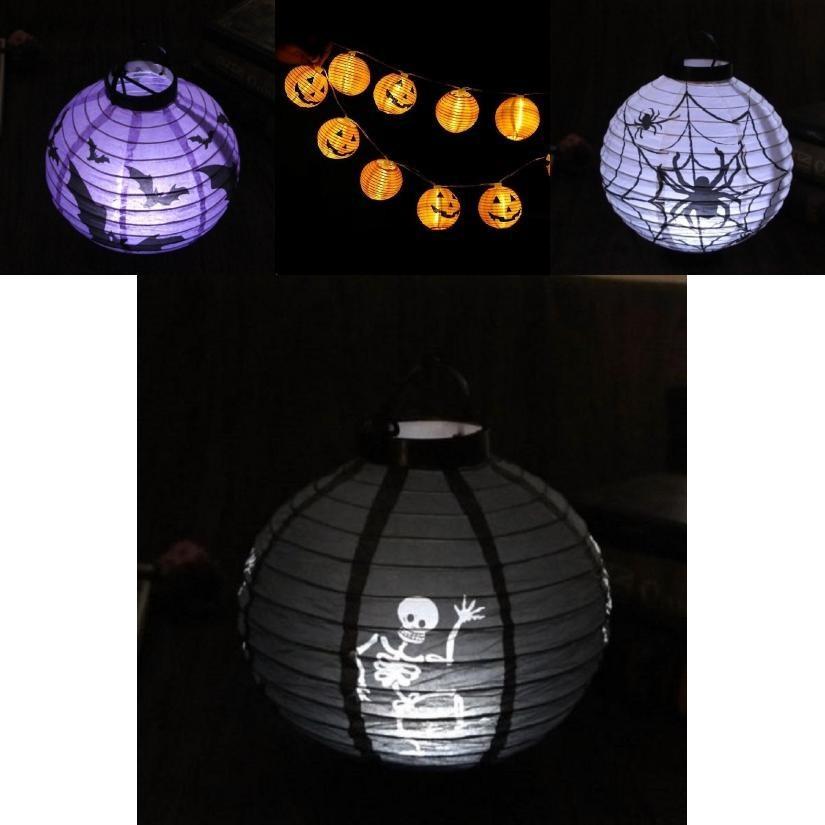 Zeitlos gestaltete LED-Papierkürbis-Laterne mit Spinne und Fledermaus für die perfekte Halloween-Dekoration