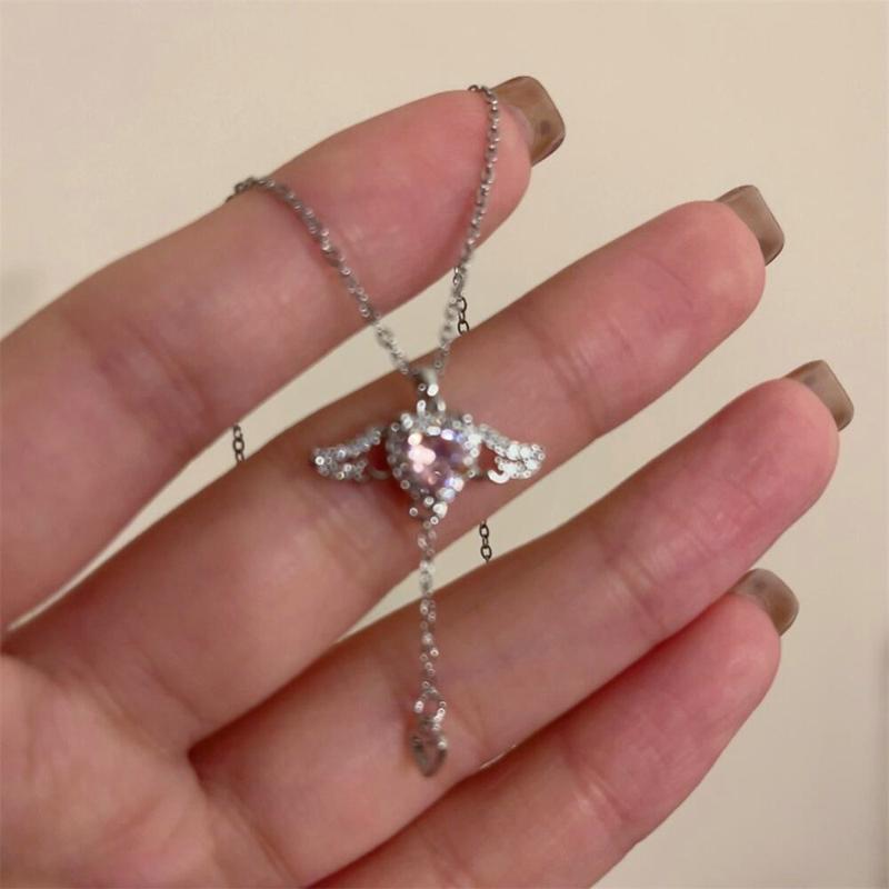 Fairy Elegant Pink Round Crystal Pendant Necklace Simple Design Korean Fashion Girls Women Star Clavicle Chain Jewelry Gifts
