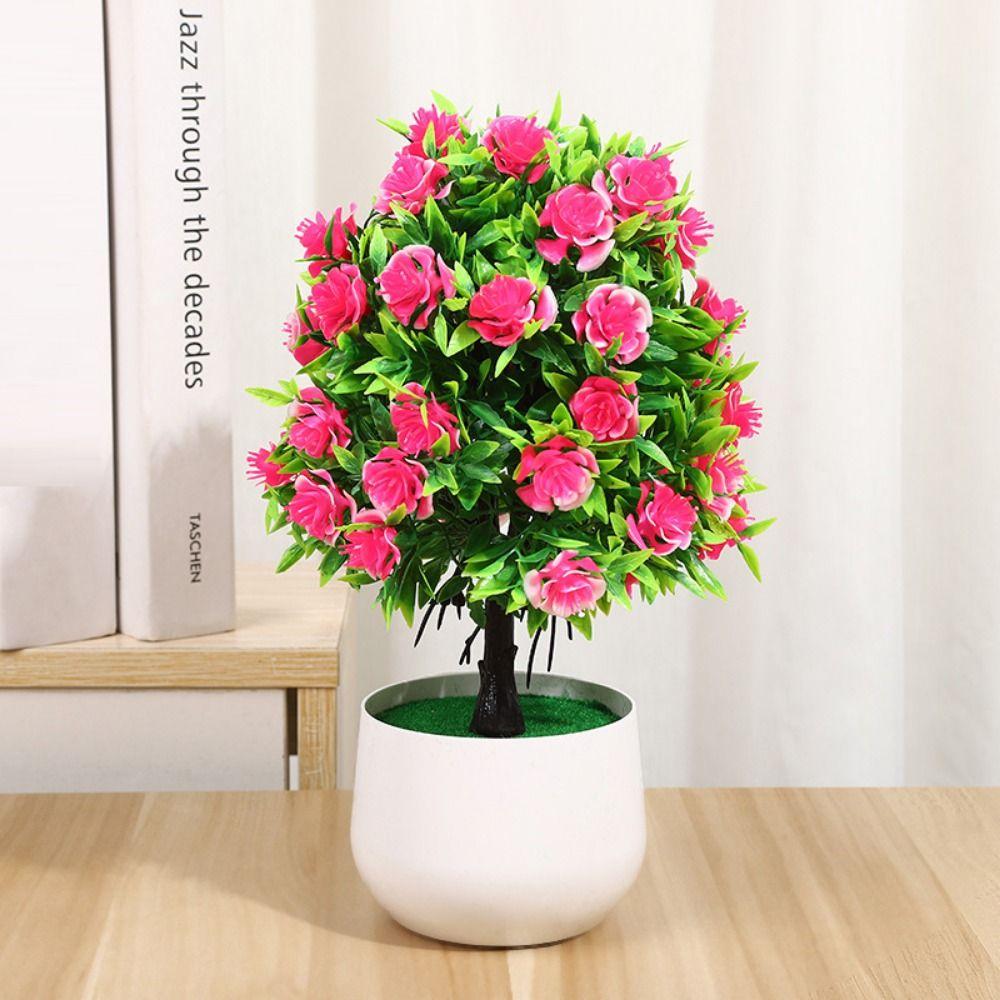 Plastic Artificial Plants Potted 6 Colors Home Garden Decor Rose Flower Plant Fake Flowers