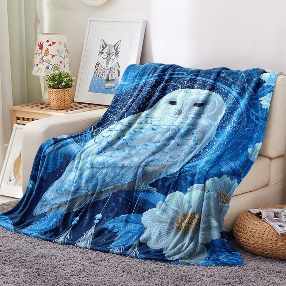 Snowy Owl Print Flannel Blanket, High quality Comfortable for All Seasons, Home Decor, Warmth and Comfort, Perfect for Christmas Gifts