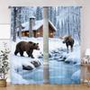 Wildlife Forest Curtains 2pcs – Black Bear & Moose in Autumn Woods, Rustic Cabin Scene for Bedroom and Living Room Decor
