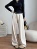 Aixuan White Wool Acetate Wide-Leg Pants: 2025 Autumn/Winter Women's Casual Draped Trousers
