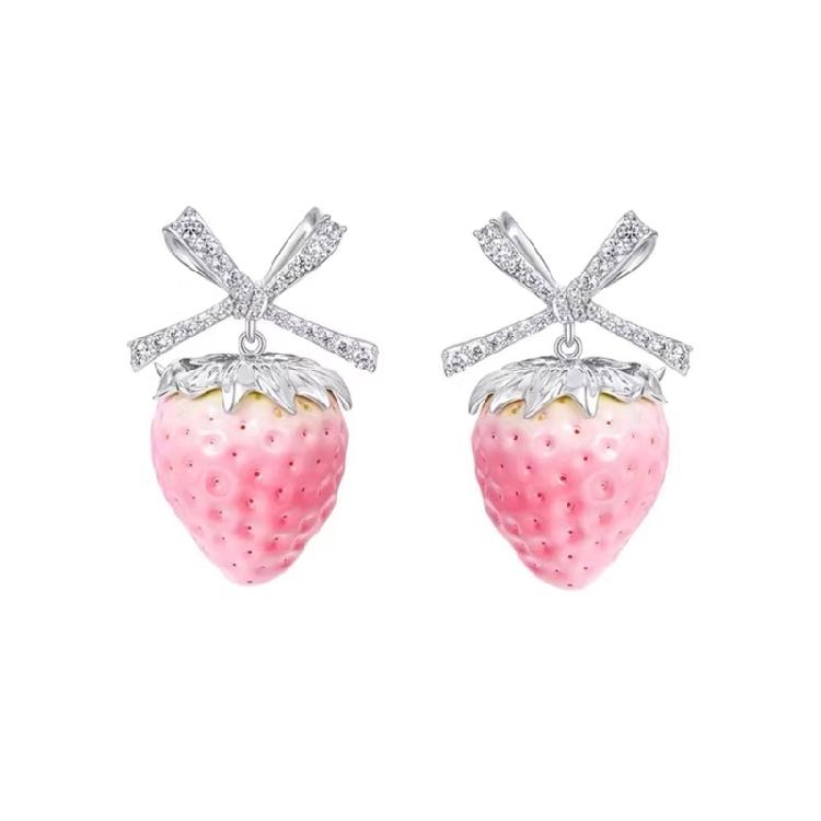 

Beautiful Butterfly Bowknot Strawberry Earrings Crystal Butterfly Ear Studs Designed For Sensitive Skin And Long Wear 1