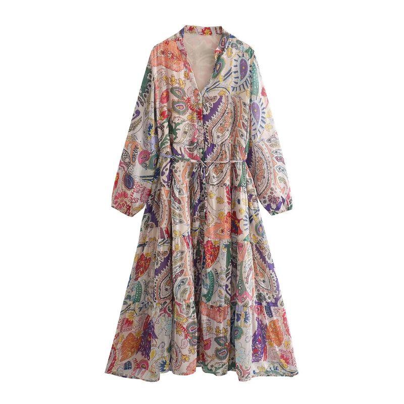 

Women s Kaslead New Arrival Loose Long Sleeves Swing Skirt Purple flower color M