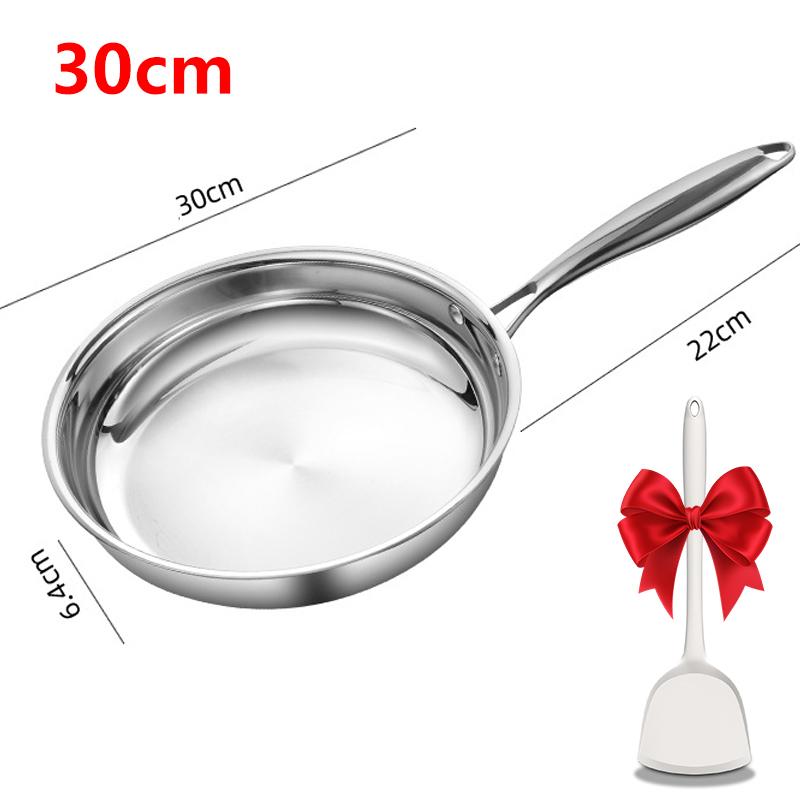 304 Stainless Steel Frying Pan Tri-Ply Skillet Induction Cookware Nonstick Pan for Steak Cooking Kitchen Pot