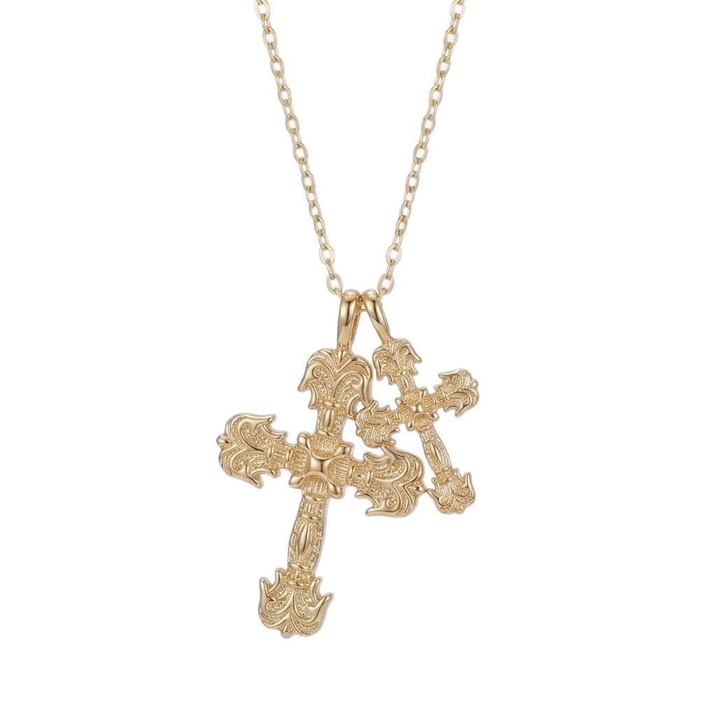 Women's Retro Zircon Cross Necklace - Colorful, Personalized Hip Hop Clavicle Chain