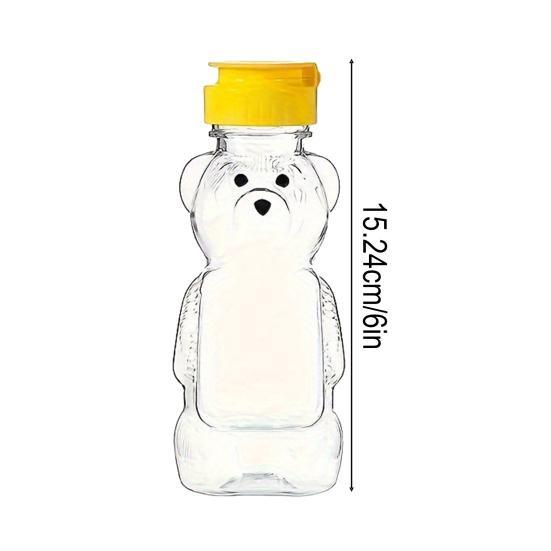 240ml Plastic Bear Honey Bottle Jars Empty Honey Squeeze Container with Flip-lid Reusable Bear Shaped Juice Bottle for Syrup Sauce Storing Dispensing
